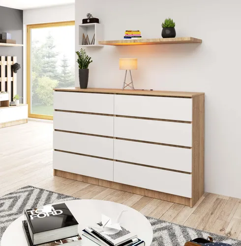Raumhirsch Furniture Kommode CL3, Weiß, 160x99x40 cm - Elegante Kommode aus hochwertigem Holzwerkstoff mit 8 leichtgängigen Schubladen. Ideal für Schlafzimmer, Wohnzimmer oder Flur, bietet stilvollen Stauraum und passt perfekt zu modernen Einrichtungstrends.