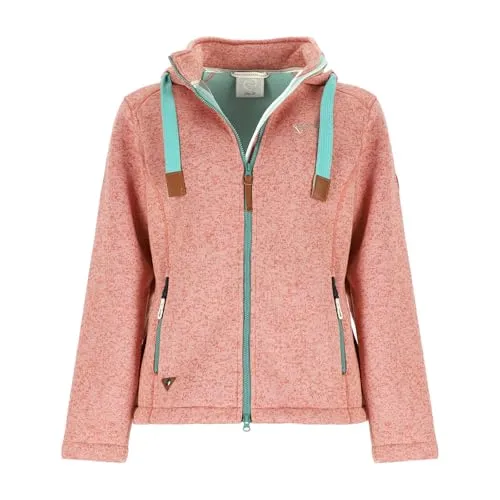 Dry Fashion Damen Wollfleece-Jacke Poel mit Kapuze - Windabweisende Fleecejacke mit tailliertem Schnitt in Rosa Melange Größe 40
