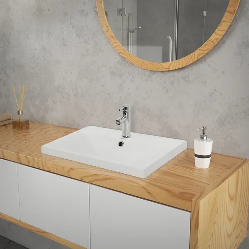 ML-Design Keramik Waschbecken Weiß 51x15,5x41,5 cm - Einbauwaschbecken aus hochwertiger, kratzfester Keramik mit elegantem, eckigem Design und integriertem Hahnloch – ideal für moderne Badezimmer und Gäste-WCs.