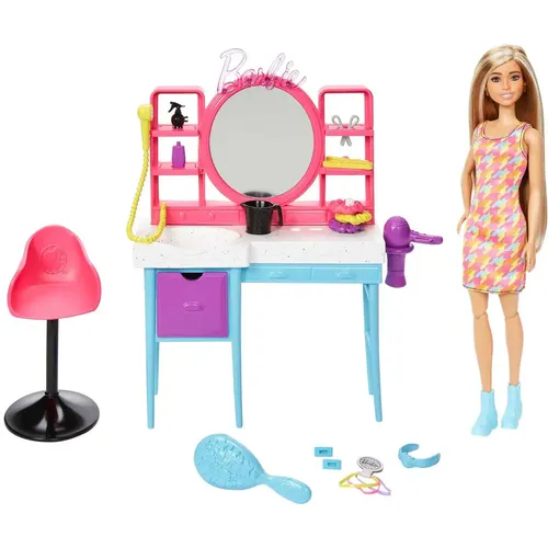 Barbie Totally Hair Spielset - Frisiertisch mit Farbwechseleffekt - Bekleidungs- & Zubehör-Sets für Puppen, kreatives Frisieren mit über 15 Accessoires und Farbwechseleffekt für endlosen Spielspaß.