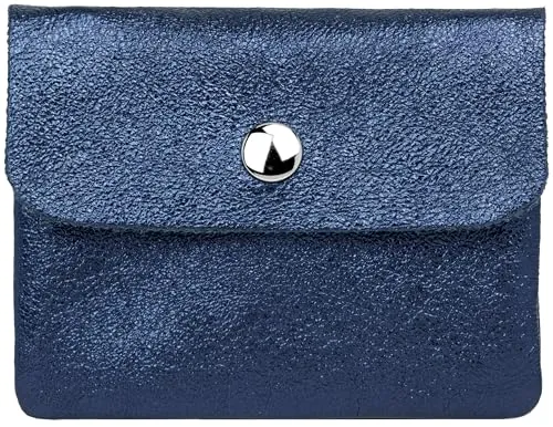 Caspar Kleiner Echt Leder Geldbeutel Damen Portemonnaie Geldbörse mit Reißverschluss & Druckknopf - GB416 - Made in Italy, Farbe:dunkelblau metallic, Größe:Klein (11cm x 8cm)