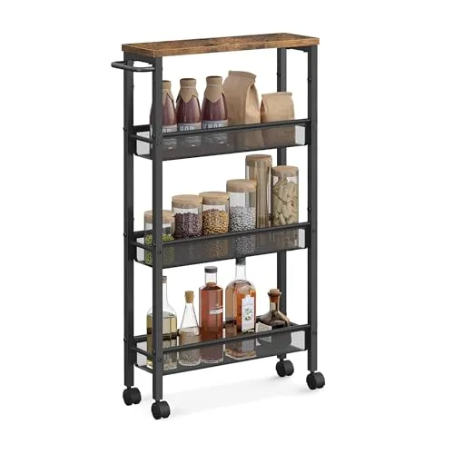 relaxdays Küchenwagen Nischenwagen 4 Ebenen, Industrial-Schwarz