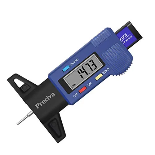 Preciva Reifen Profiltiefenmesser Reifenprofilmesser Auto Tiefenmesser Motorrad Profilmesser Messchieber LCD Display mit Ersatzbatterie, 0-25 mm (blau)