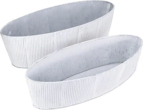 Ovale Deko-Schalen Metall Weiß Silber Set 2 Stück 32,5/37cm in weiß von Viana