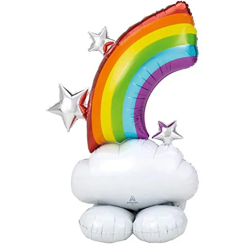 Amscan 4246211 - Folienballon Regenbogen, Größe ca. 130 cm, mehrteiliger AirLoonz-Ballon mit Regenbogen, Sternen und Wolken, mit Helium oder Luft befüllbar, Geschenk, Dekoration, Geburtstag