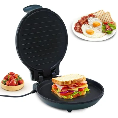 Elektrische Tischgrill, Uten Doppelbratpfanne Grill mit Antihaftbeschichteter Oberfläche, Regelbarer Thermostat, 30cm Bratfläche, 1200W Schnellheizung, BBQ Grill für Pizza, Sandwich, Steak
