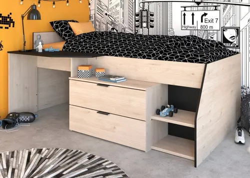 Parisot Hochbett 'Milky' Eiche 90x200 cm mit Stauraum