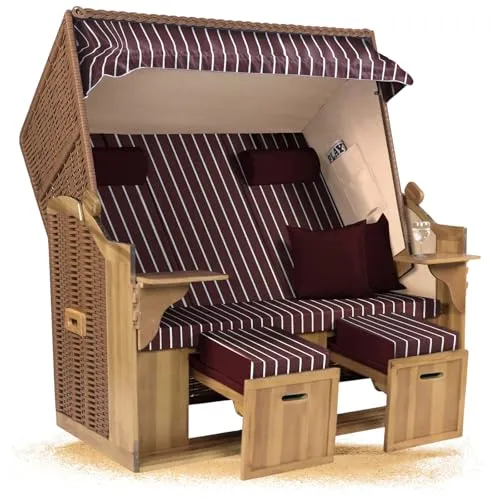 Strandkorb Hanse XXL 2,5-Sitzer Volllieger Beige Rot