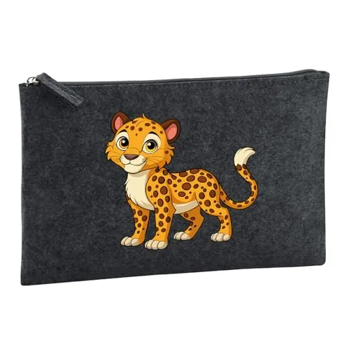 Huuraa Kulturbeutel Leopard Comic 1 Liter Charcoal Filz Kosmetiktasche Geschenkidee