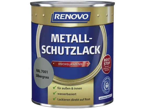 Renovo Metallschutzlack 2647 - Silbergrau, Wasserbasierter Schutzlack - Hochwertiger Metallschutzlack auf Wasserbasis für Innen und Außen. Wetterbeständig und einfach zu verarbeiten. Ideal für Metalloberflächen, schützt effektiv und sorgt für eine glänzende Optik.