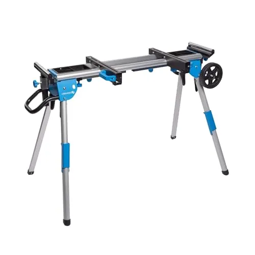 HÖGERT TECHNIK – Klappbarer, mobiler Sägetisch für Kapp- und Bandsägen mit Rollenstützen, Werkzeugablagen, Stahl-Alu-Konstruktion und 100 kg Tragkraft für präzise Arbeiten