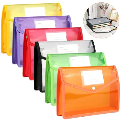Stück Dokumententasche A5, 6 Farben Dokumentenmappe Mit Namensschild und 6 cm Erweiterungs-Organizer, Sichttasche Wasserdicht, Abheftbar für Schulbürobedarf 6