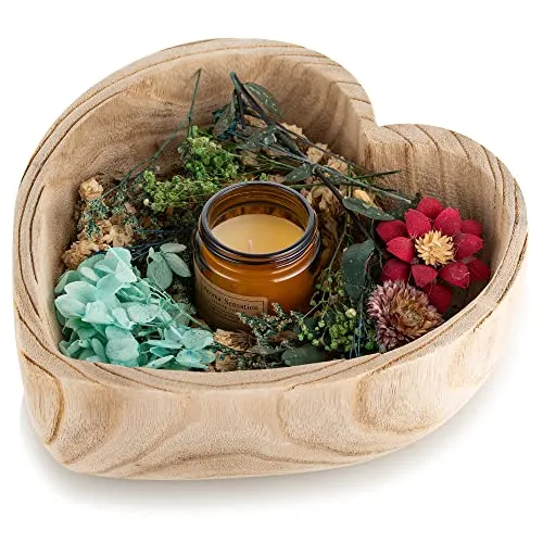 Hanobe Dekoschale Holzschale Deko Schale: Herz Schlüssel Schale Schlüsselschale Holz Tischdeko Herzform Groß Vintage Dekoschalen Gross Holzschalen Herbst Tisch Dekoration, 24cm
