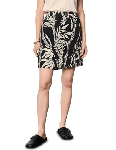 Street One Studio Damen F361735 Gemusterter Paperbag Rock, Schwarz, 38 - Röcke für Damen, knielanger Rock mit elastischem Bund und seitlichen Taschen, perfekt für einen lässigen Look mit floralem Muster aus leichter Viskose.