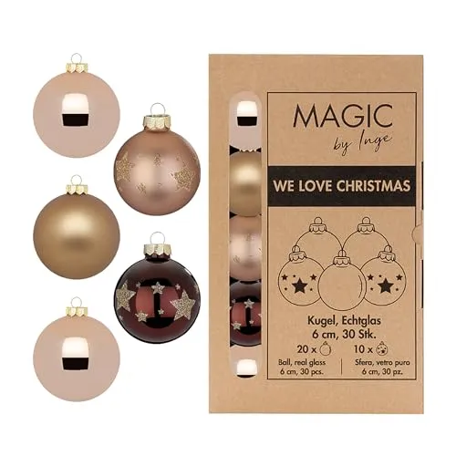 Weihnachtskugeln Glas 6cm 30 Stück - Glitzer Sternen Muster - Christbaumkugeln Weihnachtsbaumkugeln für Weihnachten - Christbaumschmuck & Weihnachtsbaumschmuck - Elegant Lounge