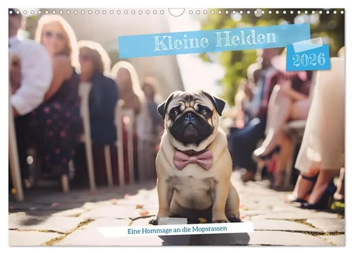 Kleine Helden - eine Hommage an die Mopsrasse (Wandkalender 2026) - Wandkalender DIN A3 quer mit berührenden Momenten aus dem Leben der Mopsrasse, ideal für Hundefreunde und als Geschenk.