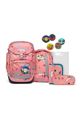 Ergobag Pack Main ZitronenfaltBär Schulrucksack-Set - Schulranzen-Set mit buntem ZitronenfaltBär-Design, ergonomisch und nachhaltig für einen gesunden Rücken von Schulkindern.