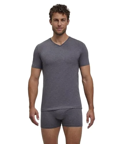 FALKE Herren Unterwäsche Daily Comfort Multipack V Neck T-Shirts, Grau Dark Grey Heather 3278, XXL - Dieses Doppelpack V-Ausschnitt T-Shirts aus hochwertiger Baumwolle bietet Ihnen ganztägigen Komfort im Business und Alltag. Die flachen Nähte und körpernahe Passform sorgen für ein angenehmes Tragegefühl unter jeder Kleidung.