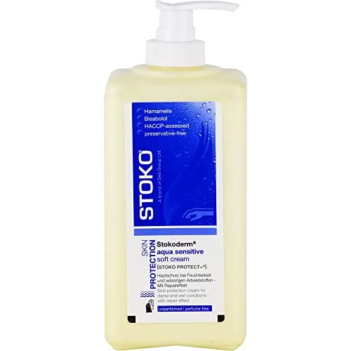 Stokoderm aqua sensitive Hautschutzcreme 500 ml - Arzneimittel für empfindliche Haut, bietet langanhaltenden Schutz und Feuchtigkeit, ideal für den täglichen Gebrauch.