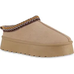 VAN HILL Damen Warm Gefütterte Pantoffeln Hausschuhe Bequeme Prints Schuhe 840875, Farbe: Beige, Größe: 39 - Beige - 39