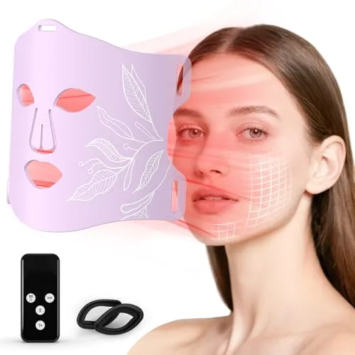 LED Maske Gesicht mit 8 Farben & Kühlfunktion, Silikon Maske mit Nahinfrarotlicht für Hautstraffung und Pflegeroutinen