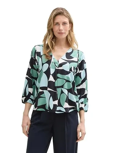 Tom Tailor Damen Bluse mit V-Ausschnitt - Modische Bluse mit 3/4-Arm und dekorativen Knöpfen. Aus weicher Viskose für hohen Tragekomfort. Ideal für den Alltag und besondere Anlässe, sorgt für einen eleganten Look.