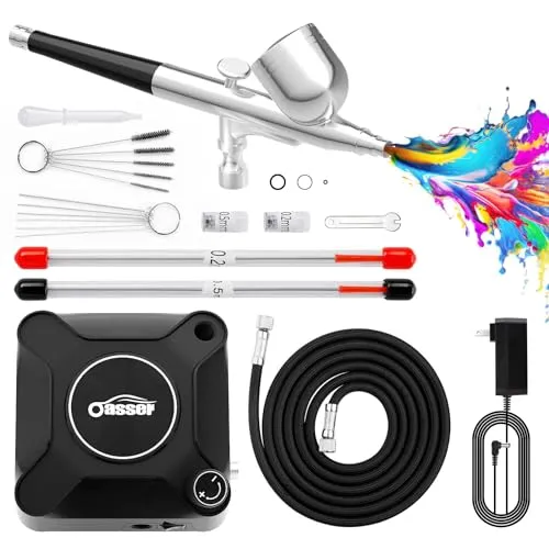 Oasser Airbrush Set 36 PSI mit Kompressor - Airbrush-Kompressoren für Modellbau und Make-up, mit stufenloser Druckregulierung bis 36 PSI für feinste Details und gleichmäßige Lackierungen.