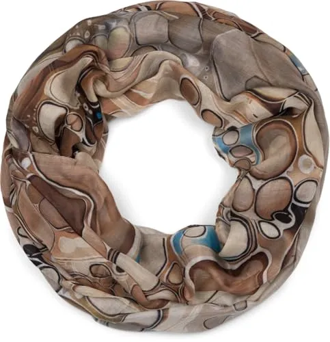 styleBREAKER Damen Loop Schal mit buntem Acrylic Pouring Muster, edler Cosmic Flow Schlauchschal mehrfarbig 01017159, Farbe:Braun-Beige