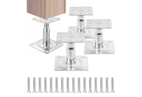 relaxdays Pfostenbeschlag Pfostenträger höhenverstellbar 4er Set, silber