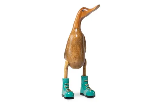 Rikmani Dekofigur Holzfigur Ente Stiefel - Handgefertigte Dekoration aus Holz Geschenk, 3 Holzarten