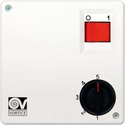 CasaFan SCNR5 Deckenventilator-Wandtrafo Reinweiß - Ventilatoren - Ideal zur Steuerung von transformatorisch regelbaren Motoren, mit beleuchtetem Ein-Ausschalter und 5-stufigem Drehknopf für optimale Luftzirkulation.