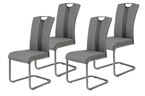 4er Set Schwingstuhl Amber II - Webstoff Anthrazit - Stühle, modernes Design mit optimalem Sitzkomfort, kunstlederner Streifen und praktisches Griffloch für einfache Handhabung.