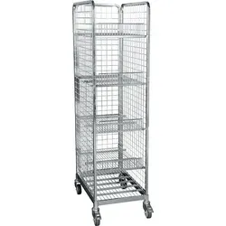 OSWALD Transportgeräte Stahlrollbehälter 300 kg - Transportwagen aus robustem Stahl mit 4 Böden und 300 kg Traglast, ideal für effiziente Lagerung und Transport in verschiedenen Branchen.