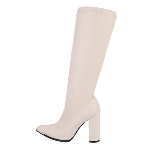 Ital-Design Damen Abendschuhe Elegant High-Heel-Stiefel (78210007) Blockabsatz High-Heel Stiefel in Beige