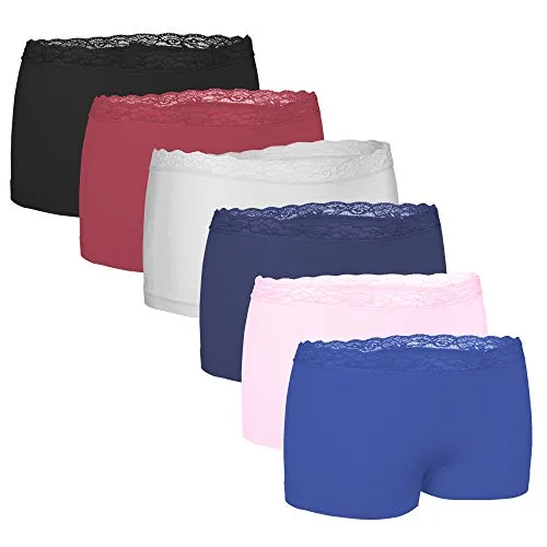Fabio Farini - Damen Panties 6er Pack nahtlos Boxershorts, Seamless, Boxershorts mit Spitzen-Besatz, aus weicher Microfaser Multifarb Set 2 M