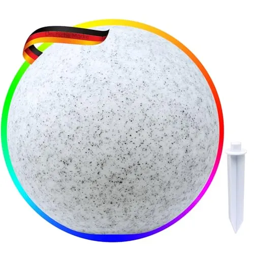 SCHWAIGER 660135 Solar Leuchtkugel - RGB LED Außenleuchte mit Lichtsensor - Outdoor LED Kugelleuchte in Steinoptik, IP44 spritzwassergeschützt, mit Solarpanel und automatischem Farbwechsel für stimmungsvolle Beleuchtung im Garten oder auf der Terrasse.