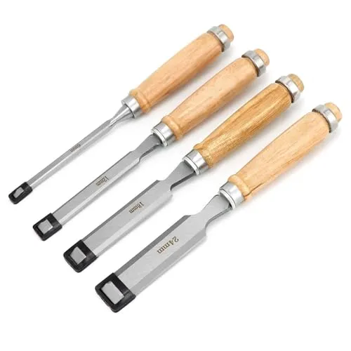QWOR 4tlg. Stechbeitel Set für Holz – Ergonomisches Stecheisen Set 6, 12, 19, 24mm