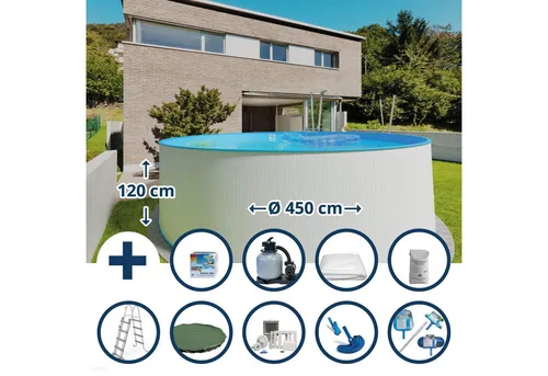 Waterman Rundpool Stahlwandpool Set (10-teilig) 450 x 120 cm - Traumhafter Stahlwandpool für Garten und Freizeit. Hochwertige Verarbeitung sorgt für Stabilität und Langlebigkeit. Ideal für kreative Heimwerkerprojekte. Komplett-Set für den einfachen Aufbau inklusive Zubehör.