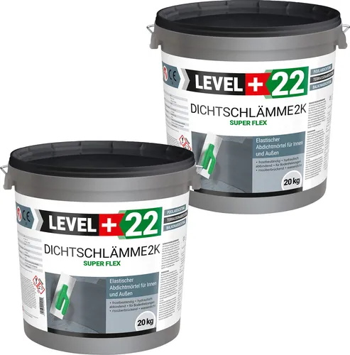 Dichtschlämme 40kg Abdichtmörtel 2K Flex - Fugenabdichtungen, elastischer Abdichtmörtel für Innen und Außen, frostbeständig und wasser- sowie chlorbeständig, ideal für Balkone, Terrassen und Schwimmbäder