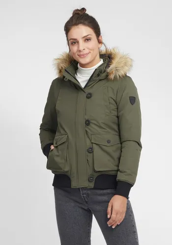 OXMO OXAcila Wattierte Winterjacke mit Kapuze - Funktionsjacke in grün mit abnehmbarem Kunstfellkragen, ideal für kalte Tage. Bequem, stylish und perfekt für den Alltag.