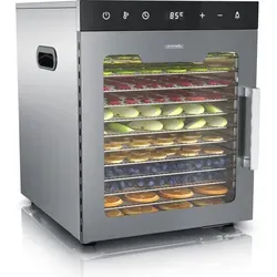 Arendo Dörrautomat Edelstahl 800 W mit Temperaturregler - Der Arendo Dörrautomat bietet 12 Etagen für schonendes Trocknen von Obst, Fisch und Fleisch. Mit einstellbarer Temperatur von 30° bis 90°C und Timer von 0,5-24 Stunden genießen Sie gesunde Snacks einfach und effizient.