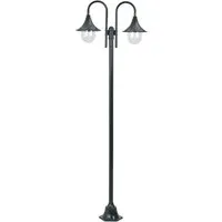 vidaXL Garten-Pollerleuchte E27 220 cm - Dunkelgrün mit 2 Laternen - Lampen für Garten und Außenbereich, stilvolle und langlebige Aluminium-Pollerleuchte mit 2 E27-Fassungen für stimmungsvolle Beleuchtung.