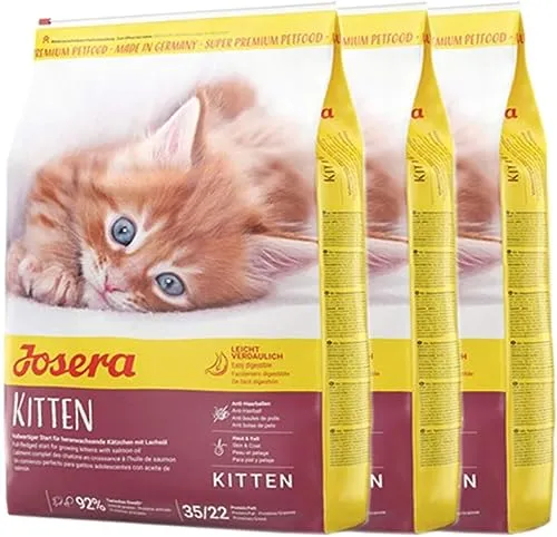 JOSERA Kitten (3 x 400 g) | Katzenfutter für eine optimale Entwicklung | Super Premium Trockenfutter für wachsende Katzen | 3er Pack