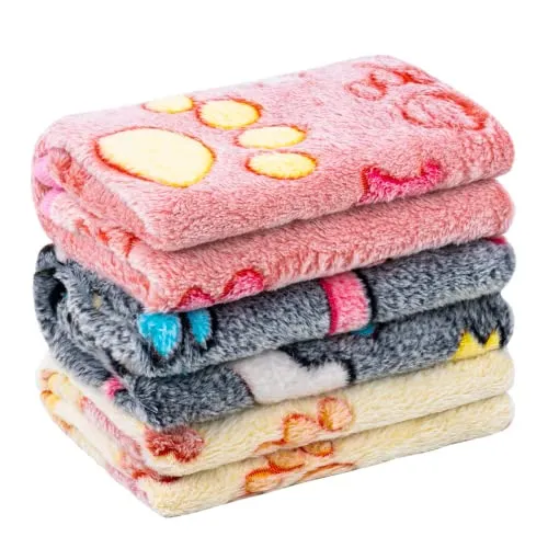 MICOOYO 3Pack Hundedecken Waschbar, Flauschige Fleece Hunde Decke für Katzen Kätzchen Welpen, Warme Decke mit Pfotenaufdruck für Kleine Mittlere und Große Hunde(Small)
