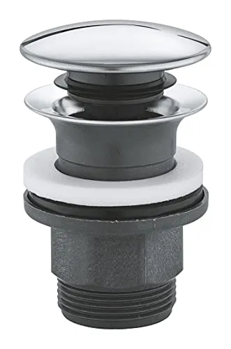 GROHE Ablaufgarnitur mit Druckstopfen, chrom - Abflussstopfen für Waschtisch mit Überlauf, herausnehmbarer und verschließbarer Druckstopfen für einfache Handhabung und optimale Hygiene.