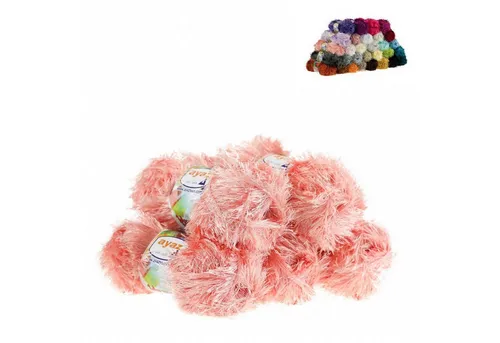 AYAZ 5 x 100g Strickgarn Yumos Fransenstrickgarn Strickwolle Häkelwolle, 2292 lachsfarben