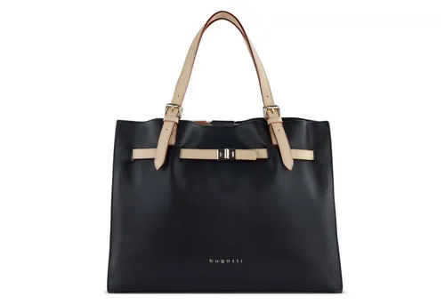 bugatti Ella Schultertasche für Damen - Große Handtasche in Schwarz - Damen-Henkeltaschen mit viel Platz (37,5 x 13,5 x 28 cm) und mehreren Fächern. Verstellbarer Schulterriemen für optimalen Tragekomfort und handgefertigte Qualität aus hochwertigem Kunstleder.