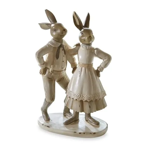 Loberon Hasen Paire, liebevoll handbemalt, Zauberhaftes Hasenpaar, Osterhasen, Osterfiguren, Ostern, Osterdeko, Polyresin, Creme/braun