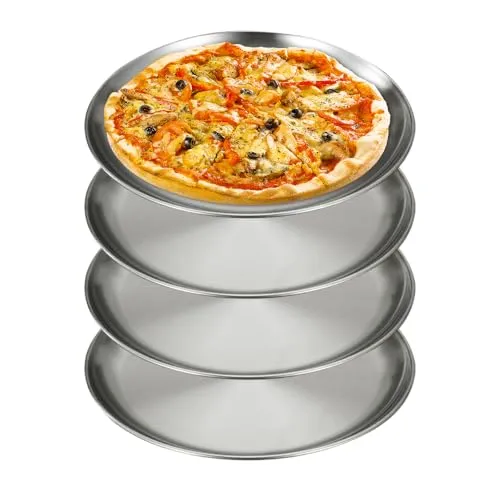 YZROHYI 4 Stück Pizzablech Rund 26 cm Edelstahl,Pizza Backblech Set,Teller Metall,Teller Camping,Pfannen Pizza Pan,Pizzaform Spülmaschinenfest,Kuchenblech,Pizzabackbleche,Serviertablett Kaffee