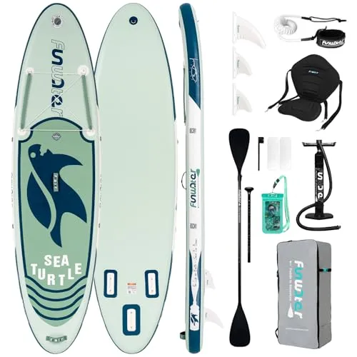 FunWater Aufblasbares Stand Up Paddle Board mit Vollzubehör - Aufblasbares SUP für Erwachsene, ideal für Anfänger und Fortgeschrittene, inklusive Paddel, Pumpe und Rucksack. Leicht, stabil und tragfähig bis 350 lbs – perfekt für Paddeln, Yoga und Angeln.